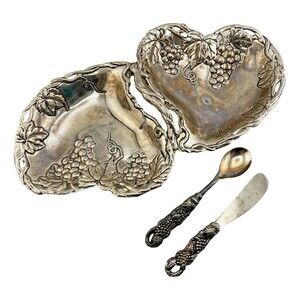Vtg Godinger Silver Plated Heart Grapevine Serving Tray Dish 3pc Set Party Dips